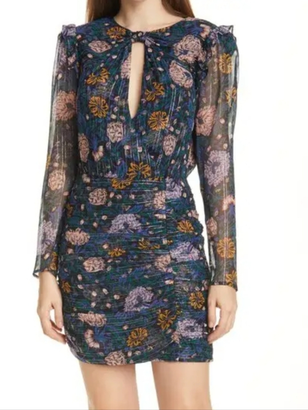 Veronica Beard Peppa Floral Long Sleeve Silk Dress 8
